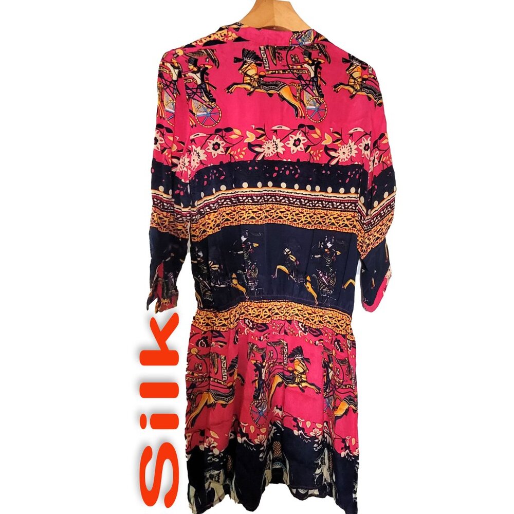 Women's 100% Silk Size S Short Sleeve Dress SDJ958